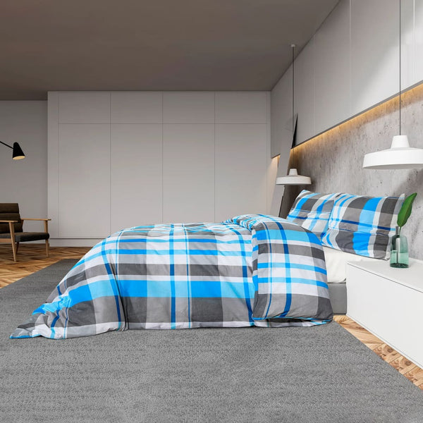 vidaXL Duvet Cover Set Blue and Grey 155x220 cm Cotton