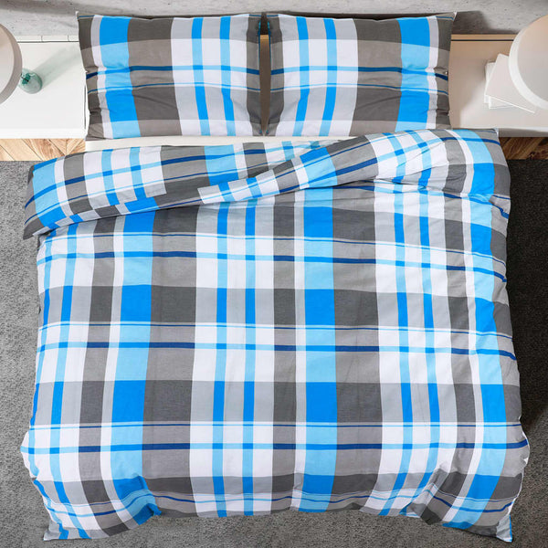 vidaXL Duvet Cover Set Blue and Grey 155x220 cm Cotton