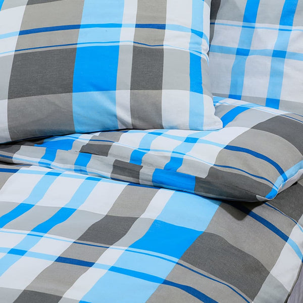 vidaXL Duvet Cover Set Blue and Grey 155x220 cm Cotton