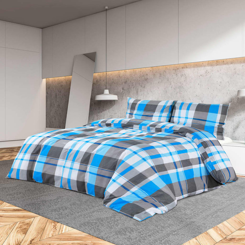 vidaXL Duvet Cover Set Blue and Grey 155x220 cm Cotton