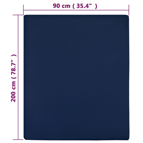 vidaXL Fitted Sheets 2 pcs. Jersey Navy Blue 90x200 cm Cotton