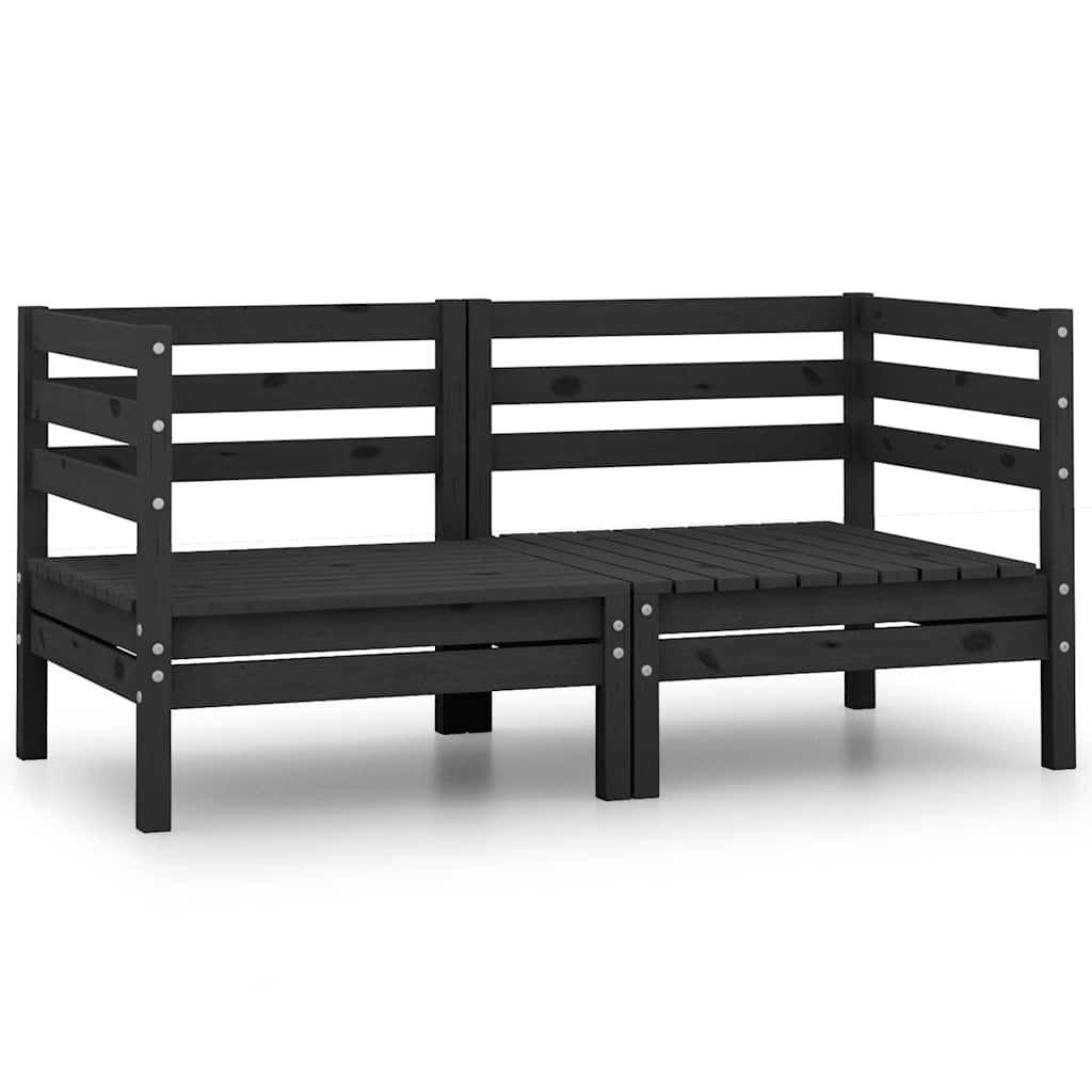 vidaXL Garden Corner Sofas 2 pcs Black Solid Pine Wood