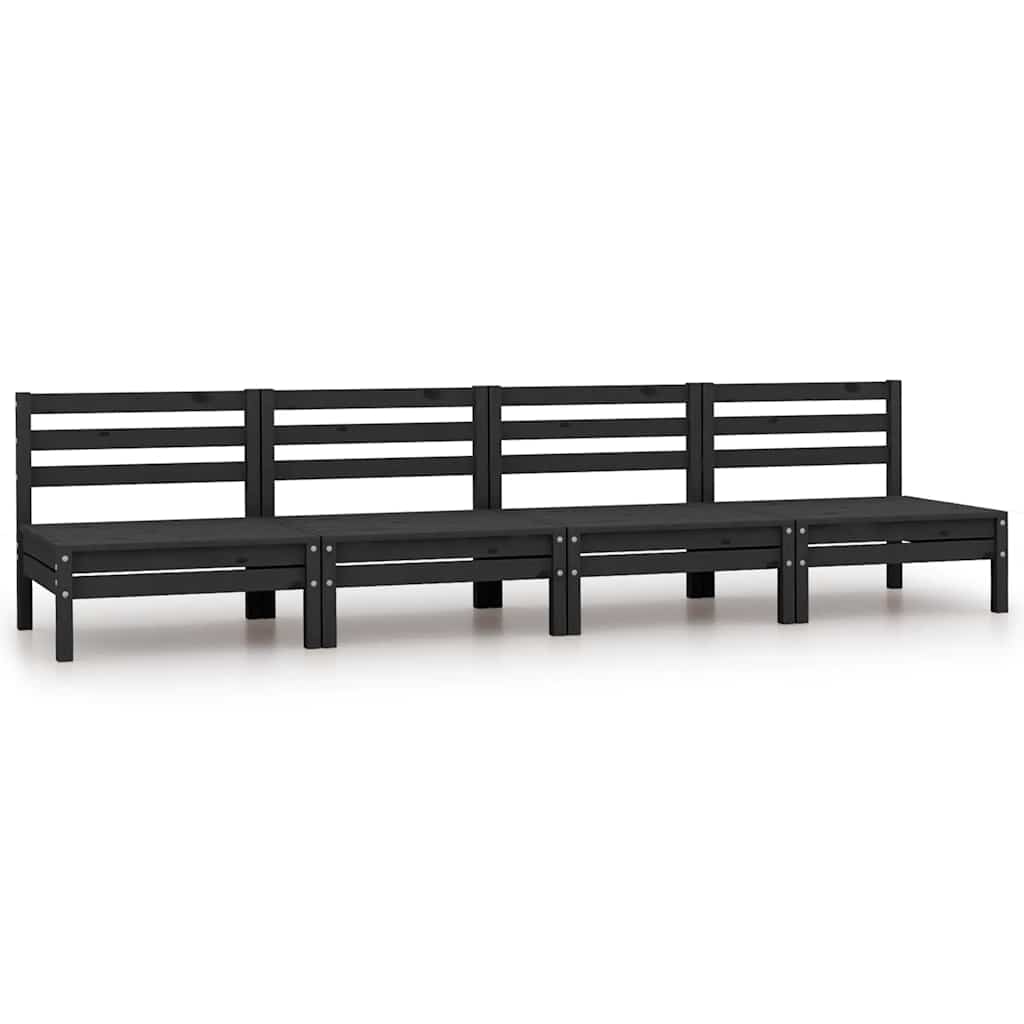 vidaXL Garden Center Sofas 4 pcs. Black Solid Pine Wood