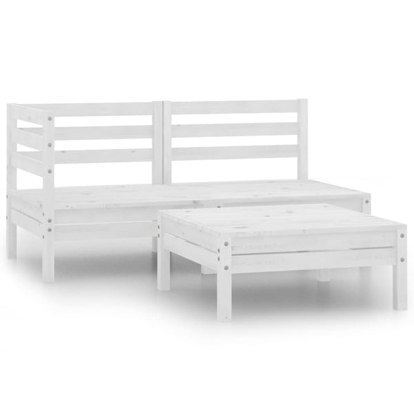 vidaXL 3-Piece Garden Lounge Set Solid Pine Wood White