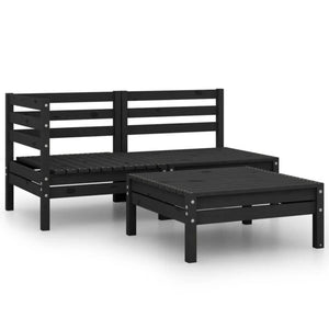 vidaXL 3-Piece Garden Lounge Set Solid Pine Wood Black