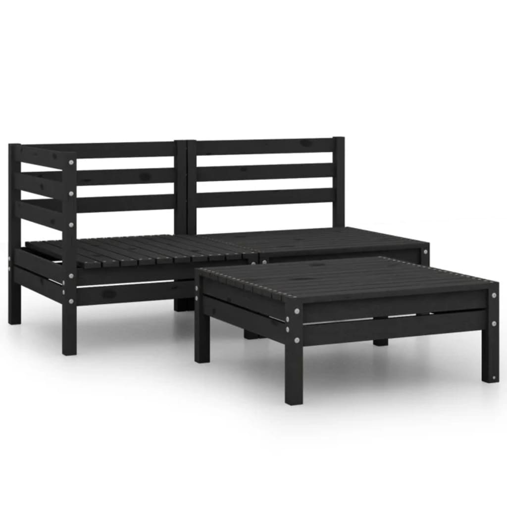 vidaXL 3-Piece Garden Lounge Set Solid Pine Wood Black
