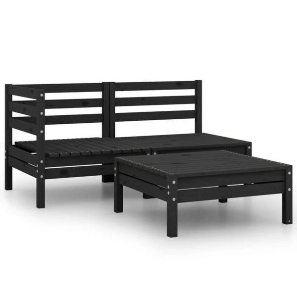 vidaXL 3-Piece Garden Lounge Set Solid Pine Wood Black