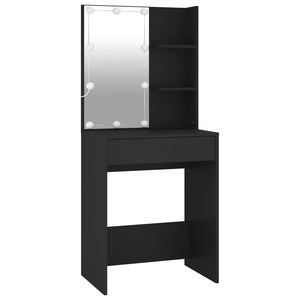 vidaXL LED Dressing Table with Cabinet Black Engineered Wood