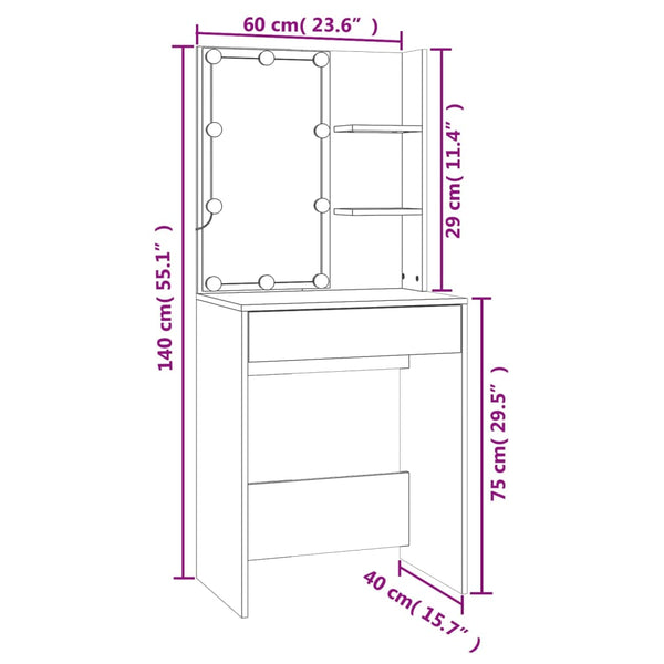 vidaXL LED Dressing Table with Cabinet Sonoma Oak Engineered Wood