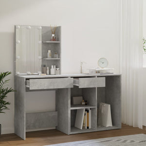 vidaXL LED Dressing Table with Cabinet Concrete Grey Engineered Wood