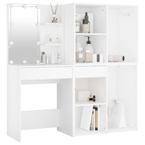 vidaXL LED Dressing Table with 2 Cabinets White Engineered Wood