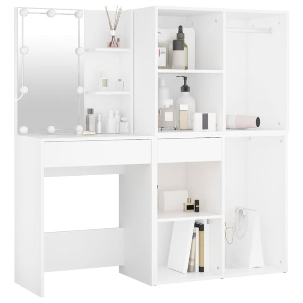 vidaXL LED Dressing Table with 2 Cabinets White Engineered Wood