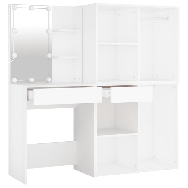vidaXL LED Dressing Table with 2 Cabinets White Engineered Wood