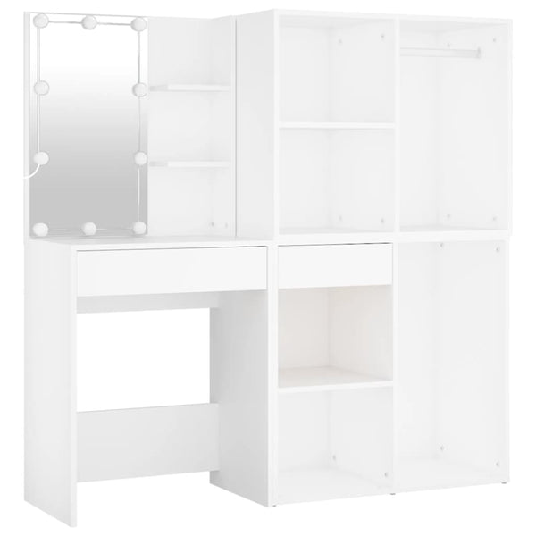 vidaXL LED Dressing Table with 2 Cabinets White Engineered Wood