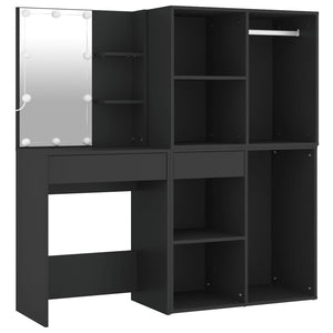 vidaXL LED Dressing Table with Cabinets Black Engineered Wood