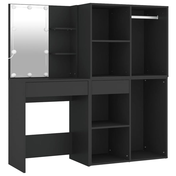 vidaXL LED Dressing Table with Cabinets Black Engineered Wood