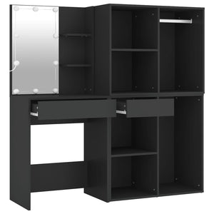 vidaXL LED Dressing Table with Cabinets Black Engineered Wood