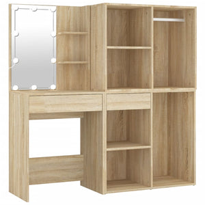 vidaXL LED Dressing Table with 2 Cabinets Sonoma Oak Engineered Wood