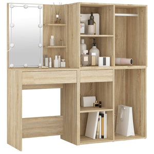 vidaXL LED Dressing Table with 2 Cabinets Sonoma Oak Engineered Wood
