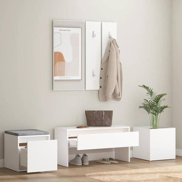 vidaXL Hall Tree Set White Engineered Wood