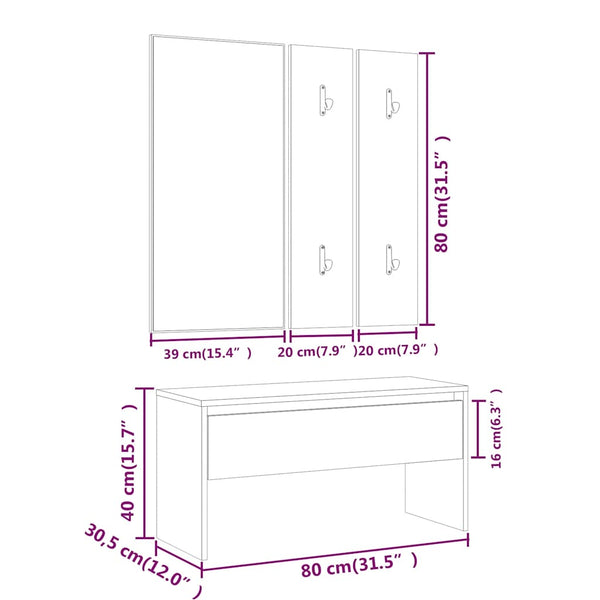 vidaXL Hall Tree Set White Engineered Wood