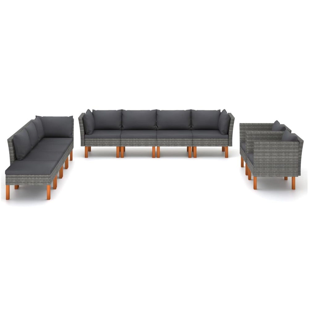 vidaXL 10-Piece Garden Lounge Set Poly Rattan and Eucalyptus Wood Grey