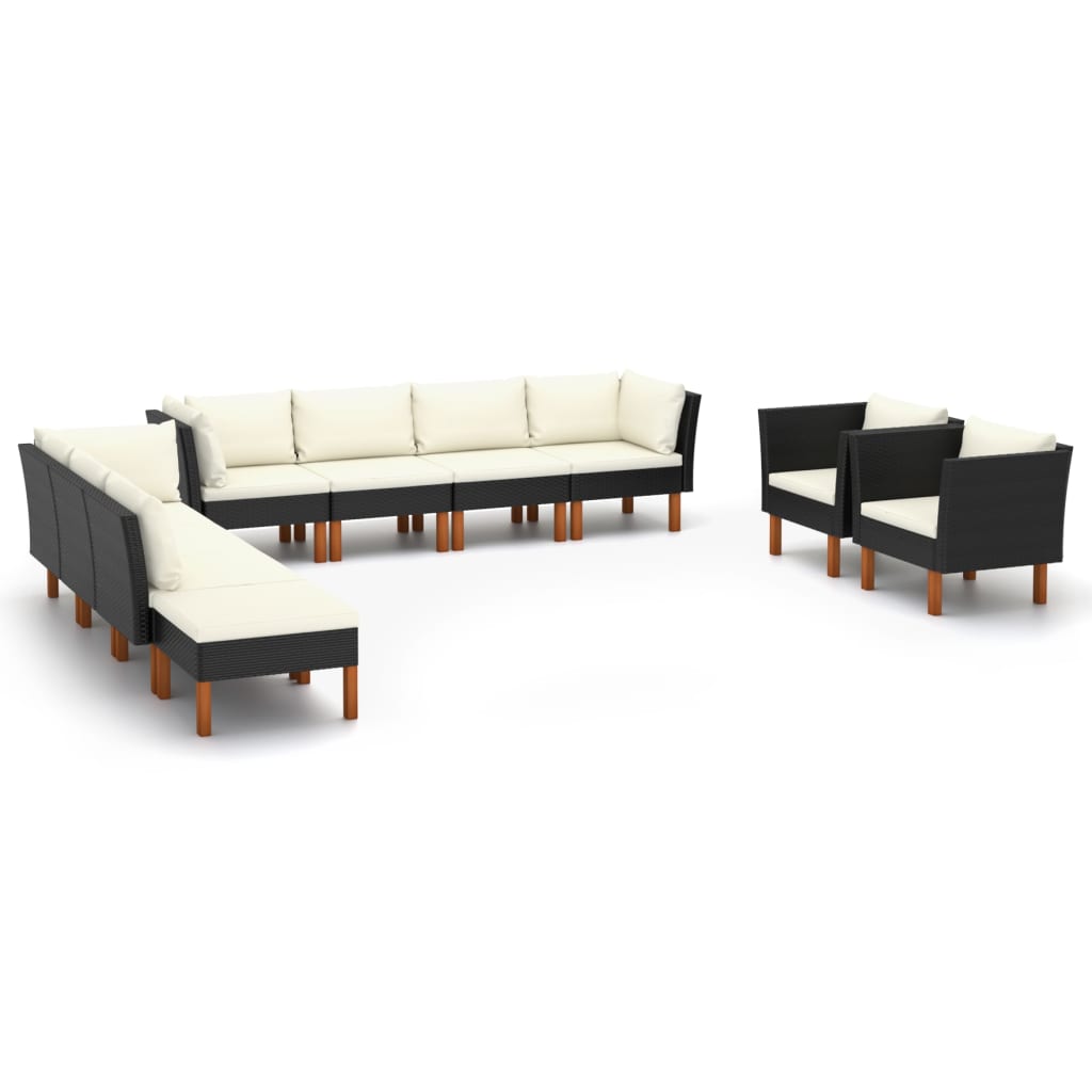 vidaXL 10-Piece Garden Lounge Set Poly Rattan Eucalyptus Wood Black
