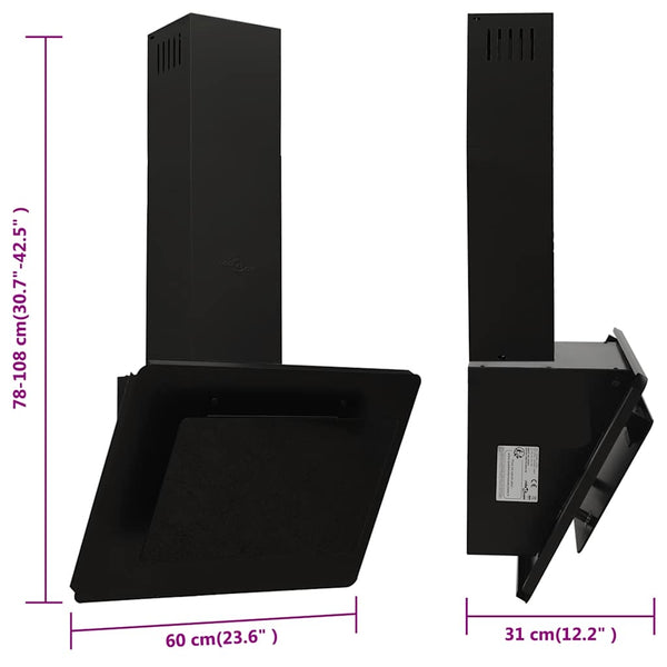 vidaXL Range Hood 60 cm Stainless Steel and Tempered Glass Black