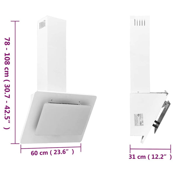 vidaXL 60 cm Stainless Steel and Tempered Glass Cooker Hood White