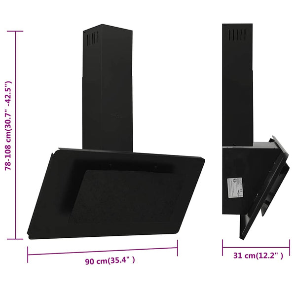 vidaXL Range Hood 90 cm Stainless Steel and Tempered Glass Black
