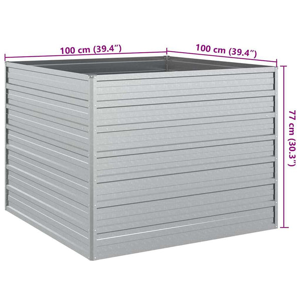 vidaXL Raised Garden Bed 100x100x77 cm Galvanized Steel Silver
