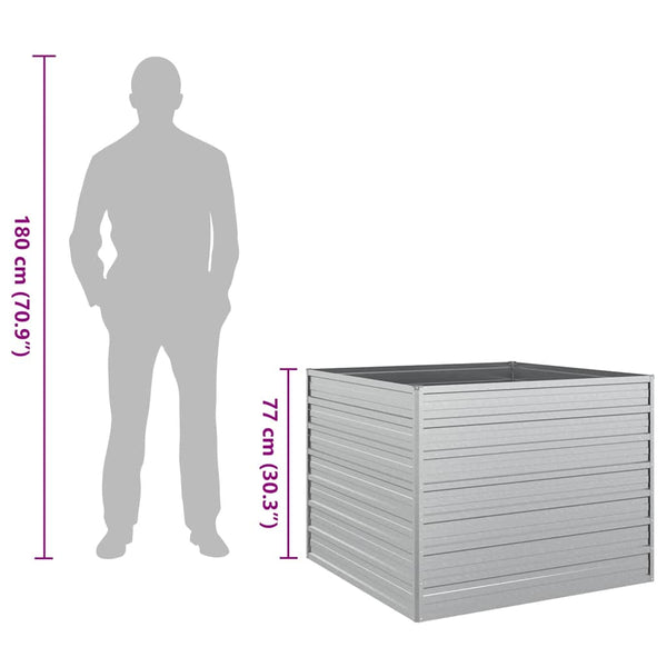 vidaXL Raised Garden Bed 100x100x77 cm Galvanized Steel Silver