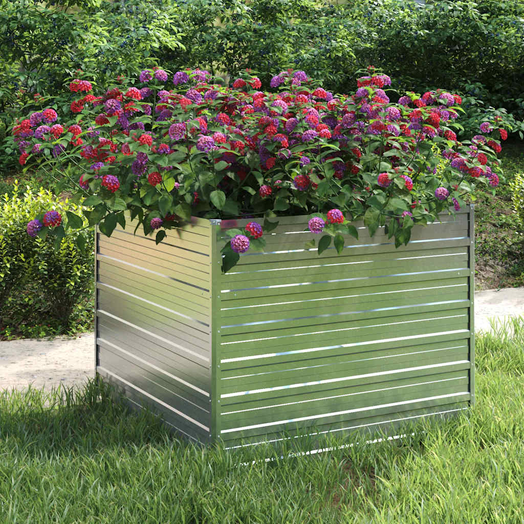 vidaXL Raised Garden Bed 100x100x77 cm Galvanized Steel Silver