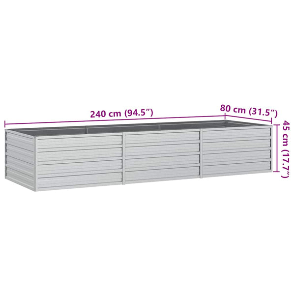 vidaXL Raised Garden Bed 240x80x45 cm Galvanized Steel Silver