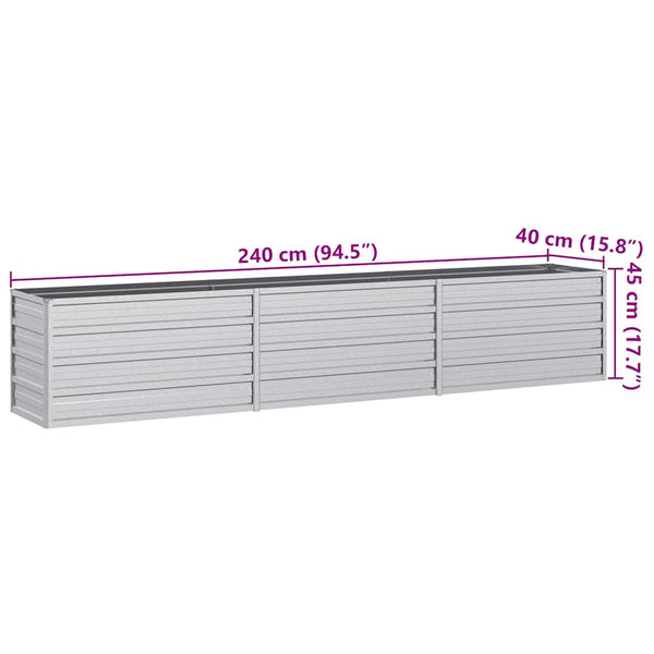 vidaXL Galvanized Steel Raised Garden Bed 240x40x45 cm Silver