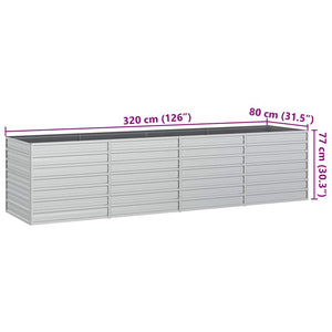 vidaXL Raised Garden Bed 320x80x77 cm Galvanized Steel Silver