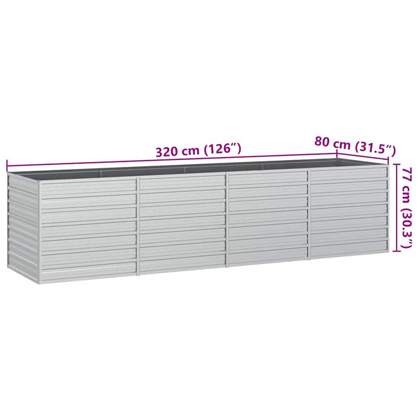 vidaXL Raised Garden Bed 320x80x77 cm Galvanized Steel Silver