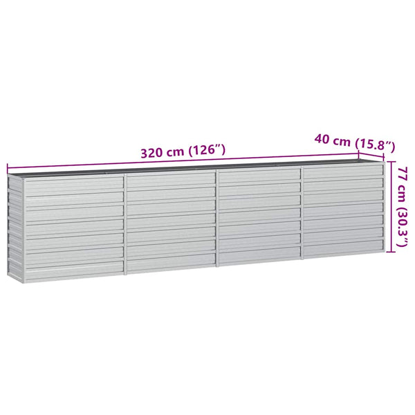 vidaXL Garden Raised Bed 320x40x77 cm Galvanized Steel Silver