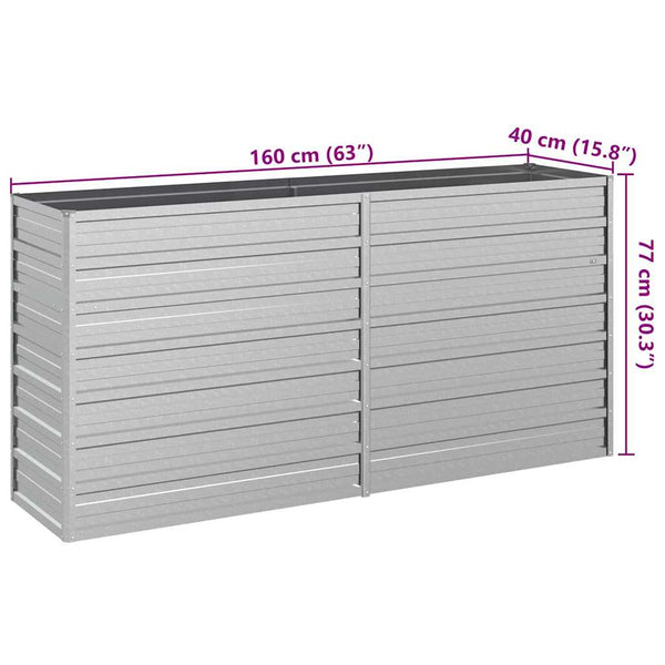 vidaXL Galvanized Steel Raised Garden Bed 160x40x77 cm Silver
