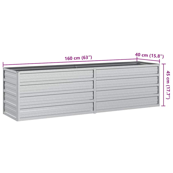 vidaXL Garden Raised Bed 160x40x45 cm Galvanized Steel Silver