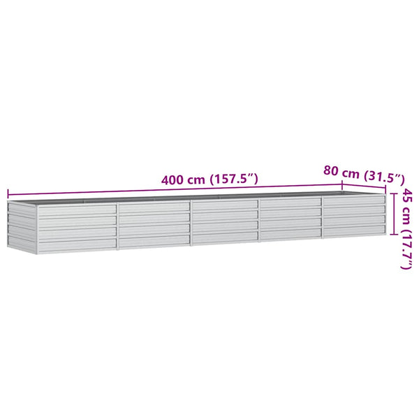 vidaXL Garden Raised Bed 400x80x45 cm Galvanized Steel Silver