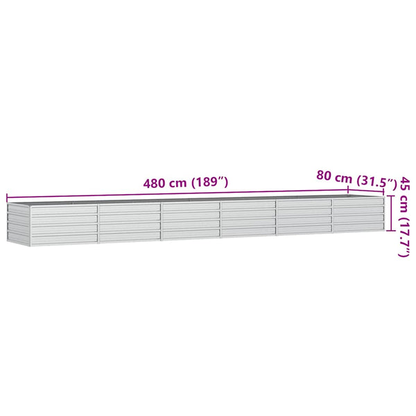 vidaXL Galvanized Steel Raised Garden Bed 480x80x45 cm Silver