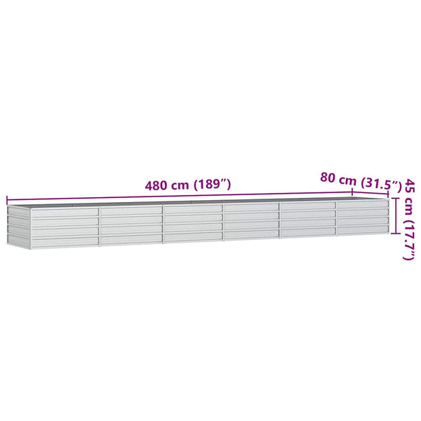 vidaXL Raised Garden Bed 480x80x77 cm Galvanized Steel Silver