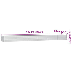 vidaXL Garden Raised Bed 600x80x45 cm Galvanized Steel Silver