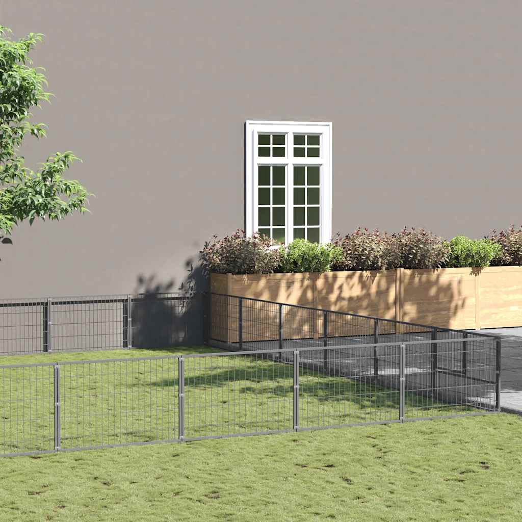 vidaXL Dog Kennel Silver 42 m² Steel