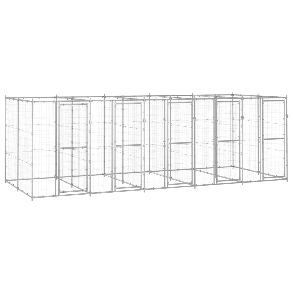 vidaXL Outdoor Dog Kennel Galvanized Steel 12.1 m²
