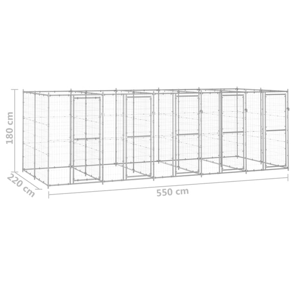 vidaXL Outdoor Dog Kennel Galvanized Steel 12.1 m²