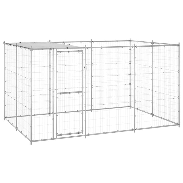 vidaXL Outdoor Dog Kennel with Roof Galvanized Steel 7.26 m²
