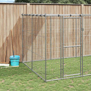 vidaXL Outdoor Dog Kennel with Roof Galvanized Steel 7.26 m²