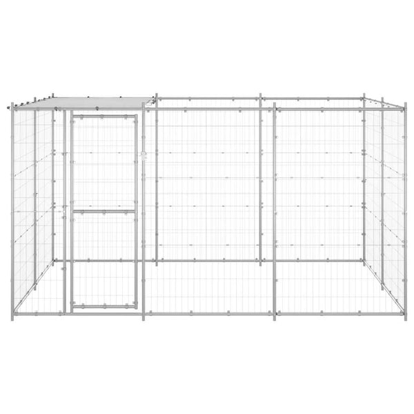 vidaXL Outdoor Dog Kennel with Roof Galvanized Steel 7.26 m²